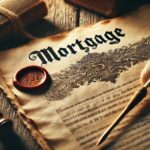dall·e 2025 02 19 19.10.40 a close up photograph of an antique legal document titled 'mortgage,' placed on a rustic wooden surface. the document appears old and weathered, featu